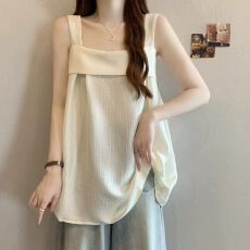 批发韩系胖MM甜美气质<b class='q'>吊带</b><b class='q'>背心</b>女宽松<b class='q'>大码</b>夏款纯色遮肚显瘦无袖T恤衫