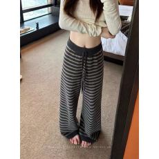 批发阙雅雯Yawen 懒人神裤 韩系松弛感条纹<b class='q'>休闲裤</b>秋冬显瘦针织长裤女