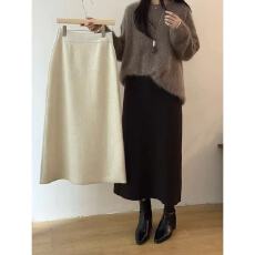 批发羊毛浣熊绒直筒裙 韩国<b class='q'>东大门</b><b class='q'>代购</b> 温柔气质松紧腰针织长裙25冬