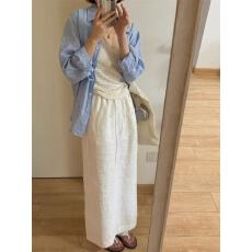 批发高个子175加长棉麻半身白裙子女春秋新款老钱风开叉垂感a字半身裙