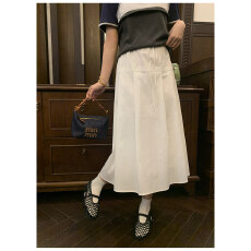 批发夏季韩系极简压褶设计气质半身裙胖mm高腰百褶伞裙