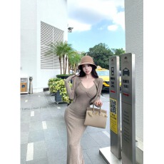 批发复古性感时尚套装裙女秋季新款长袖开衫外套V领<b class='q'>吊带</b><b class='q'>连衣裙</b>两件套