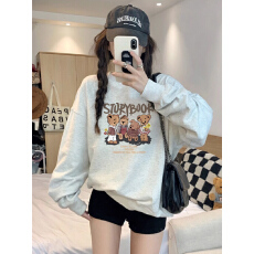 批发重磅加绒加厚圆领卫衣女秋季2025新款韩系卡通小熊宽松慵懒风上衣