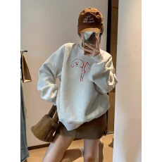 批发无帽圆领卫衣女2025新款秋冬爆款简约卡通猫狗印花休闲慵懒风上衣