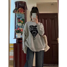 批发灰色圆领加绒卫衣女秋冬季爆款美式<b class='q'>潮牌</b>设计感宽松百搭上衣外套女