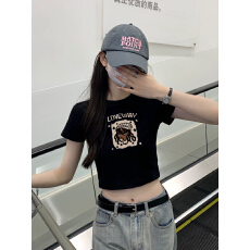 批发白色圆领正肩短袖<b class='q'>T</b><b class='q'>恤</b>女装夏季新款卡通<b class='q'>嘻哈</b>女孩印花短款露脐上衣