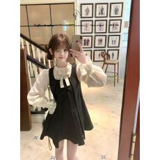 批发迟伞伞25/fw 黑檀珍珠 pra*黑蝴蝶结无袖背心裙香槟天丝衬衫套装