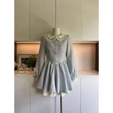 批发Blovelan浅海贝拉 miu系千金小香风娃娃领粗纺纱绣亮片<b class='q'>连衣裙</b>秋冬