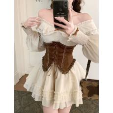 批发【瑞茜】枫糖可可 早秋甜美显瘦设计感<b class='q'>连衣裙</b>腰封