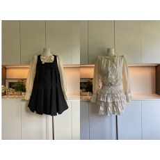 批发迟伞伞25/fw 黑檀珍珠 pra*黑蝴蝶结无袖背心裙香槟天丝衬衫套装