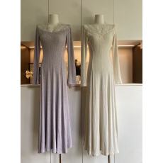 批发从一时刻不知雪温柔氛围感蕾丝v领针织<b class='q'>连衣裙</b>收腰显瘦a摆长裙