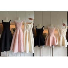 Mummy Cat下蛋喵戴妃裙高级仿丝毛鱼骨露背吊带轻礼服连衣裙