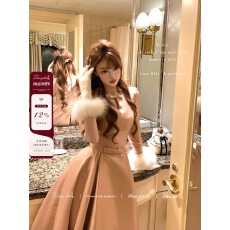 批发Lazy Didi金粉世家 千金仪式感 双色<b class='q'>长裙</b>仿貂披肩气质<b class='q'>复古</b>公主裙