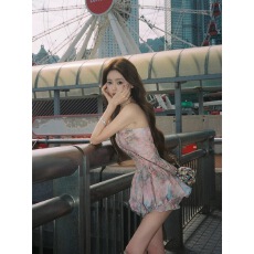 批发你的懒懒llan【白兰地花神】复古碎花心形抹胸<b class='q'>连衣</b>裙+短裤套<b class='q'>装</b>女