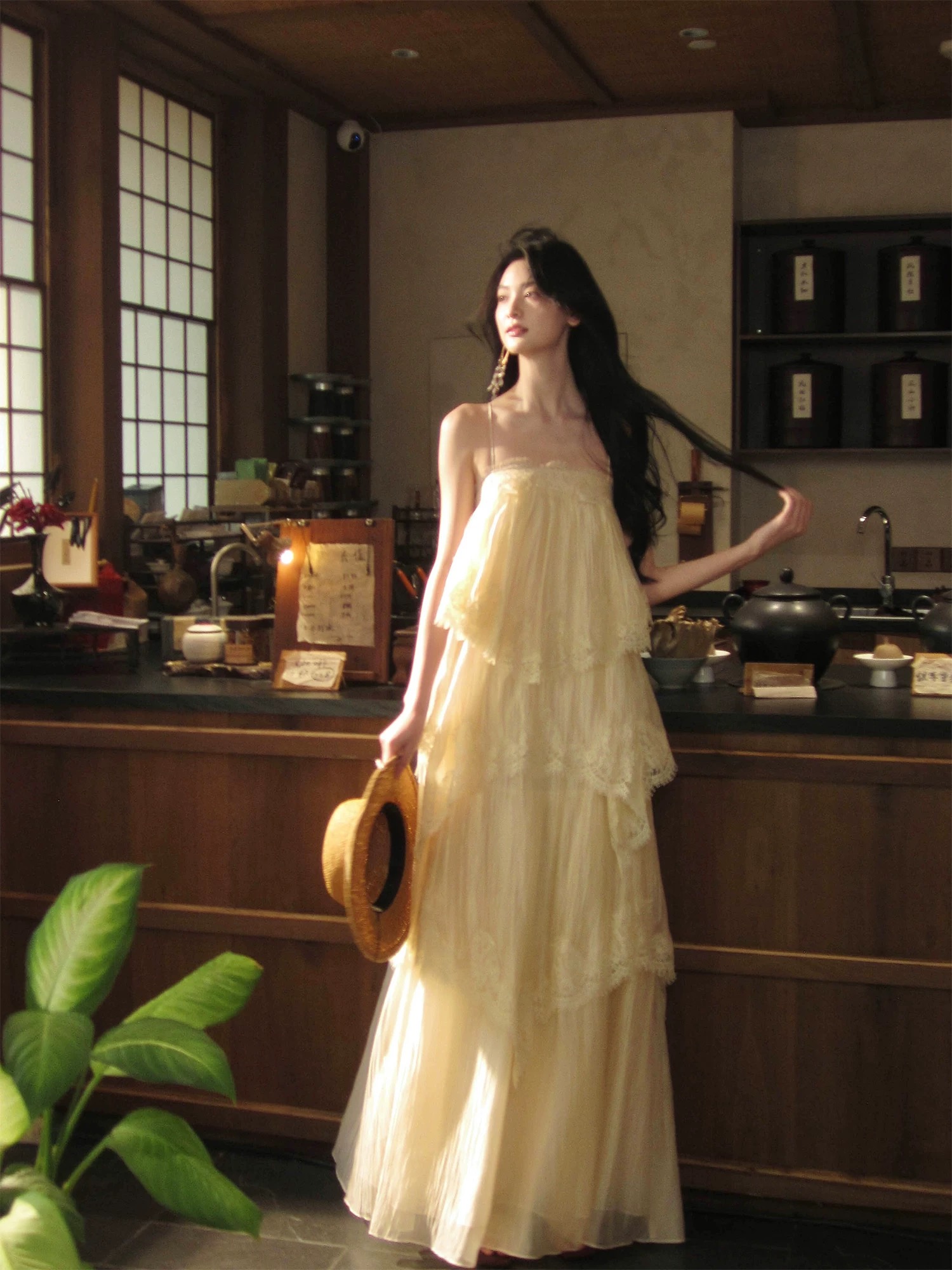 하나부터 순간 빛 흔적 프랑스식 슬립 레이스 큰 진자 여성 드레스 부드러운 바람 휴가 슬림해 보이는 케이크 드레스