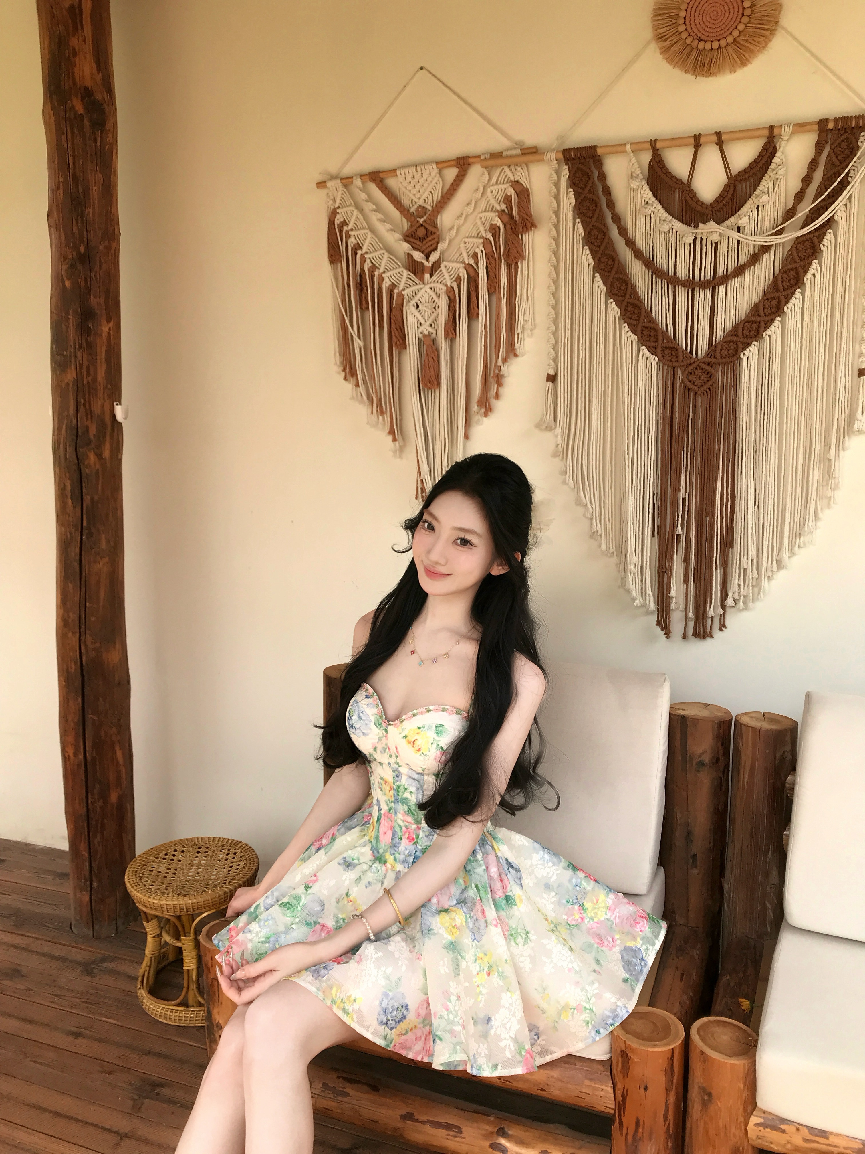 봄의 꽃 브로케이드 시간 가져 가라. 딸기 프랑스식 순수한 욕망 바람 달콤한 부서 허리 수축 슬립 꽃무늬 여자 드레스