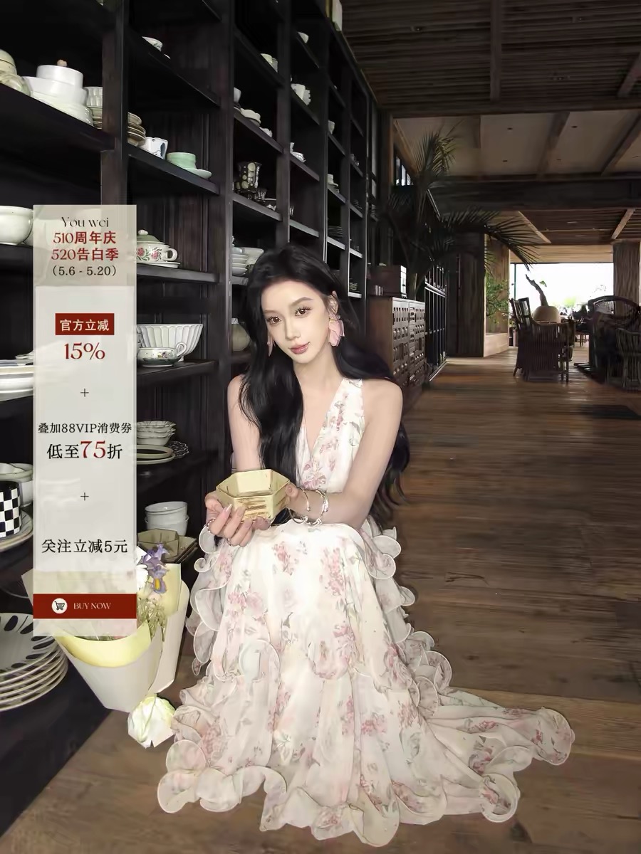있음 후안 2026 자이언트 잘 생긴 여성 드레스 여름 슬림해 보이는 해변가 휴가 바람 행침 목 슬립 드레스 꽃무늬 치마
