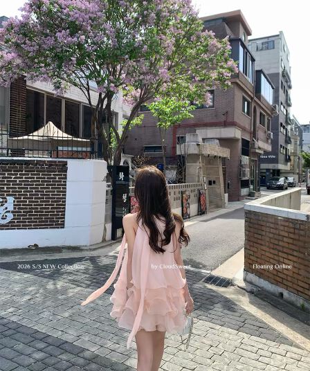 cloudsweet 흰 구름 달콤한 릴리 오브 더 밸리 여름 머리말 분위기 센스 핑크색 행침 목 드레스 민소매 쇼트 스타일 케이크 드레스
