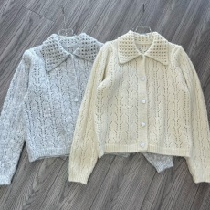 批发韩系秋冬新款韩式设计感<b class='q'>镂空</b>翻领针织<b class='q'>开衫</b>女宽松甜美温柔软糯毛衣