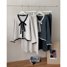 批发2025秋<b class='q'>冬</b>针织开衫香风套装气质显瘦上衣减龄外套半身裙毛衣两件套