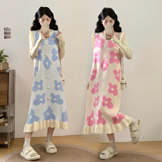 批发实拍 2025秋<b class='q'>冬</b>新款无袖圆领木耳边中长款马夹连衣裙针织打底套装