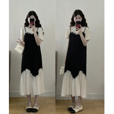 批发<b class='q'>实拍</b> 2026春夏新款胖MM时尚轻奢气质拼接显瘦中长款针织连衣裙