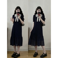 批发实拍 2026春夏新款胖MM设计感减龄娃娃领显瘦百搭针织<b class='q'>连衣裙</b>