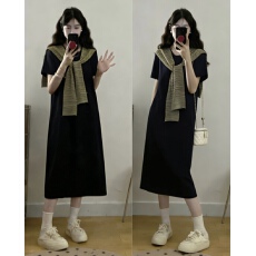 批发实拍 2026春夏新款胖MM气质时尚简约拼接条纹领结针织<b class='q'>连衣裙</b>