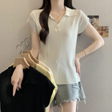 批发实拍 2026<b class='q'>春</b>夏新款高级感翻领宽松显瘦百搭时尚洋气减龄针织上衣