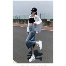 批发2025新款春夏浅蓝色开叉牛仔<b class='q'>半身裙</b>女高腰显瘦小个子<b class='q'>包臀</b>a字裙子