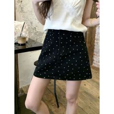 批发秋季大码小<b class='q'>清新</b>复古波点印花短裙高腰A字裙显瘦防走光牛仔半身裙
