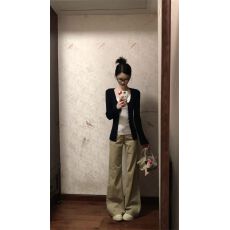 批发美式高街低腰卡其牛仔裤女2025冬季新款微喇叭薄款拖地裤女ins潮