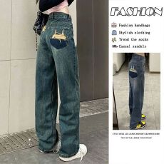 批发美式高街牛仔<b class='q'>裤</b>女宽松春季<b class='q'>新款</b>高腰复古垂感直筒阔腿<b class='q'>裤</b><b class='q'>长裤</b><b class='q'>裤</b>子潮