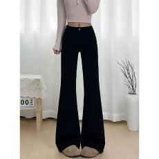 批发黑色弹力微喇叭牛仔<b class='q'>裤</b>女2026春季新款梨形身材高腰显瘦直筒马蹄<b class='q'>裤</b>