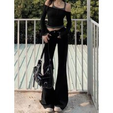 批发黑色微喇牛仔<b class='q'>裤</b>女2026春夏新款低腰显瘦不贴腿拖地喇叭拖地马蹄<b class='q'>裤</b>