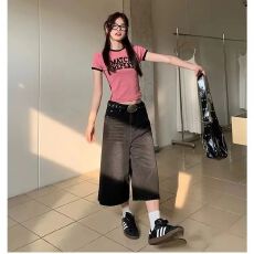 牛仔七分裤2026新款大码宽松显瘦百搭阔腿水洗休闲裤高腰七分裤子