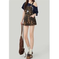 美式复古辣妹豹纹牛仔背带2026夏季短裤新款宽松气质通勤显瘦ins