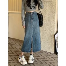 批发牛仔裙女春季2026年新款高腰开叉a字显瘦遮跨半身裙子中长款ins潮