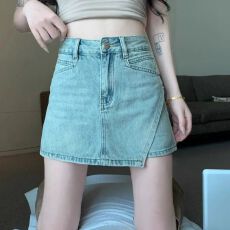 批发高腰A字显瘦不规则包臀裙裤女夏季新款复古辣妹高腰<b class='q'>牛仔</b>裙裤