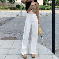批发2026<b class='q'>白</b>色阔腿牛仔裤女韩版百搭气质新款高腰显瘦显高宽松拖地<b class='q'>裤子</b>