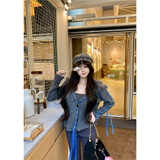 批发实拍 秋冬复古毛毛领丝带针织毛衣开衫<b class='q'>宽松</b>显瘦慵懒外套磨毛吊带