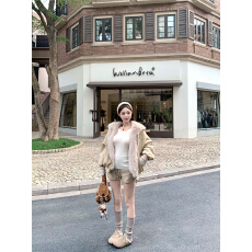 批发实拍 绒绒小雪人 正反两穿定染环保仿皮草保暖连帽外套针织短<b class='q'>裤</b>女