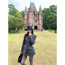 批发实拍实价 老钱风韩系气质收腰大衣小香风毛呢夹棉外套+高领打底衫