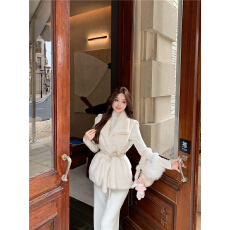 批发实拍 水貂毛腰带马甲皮草+半高领打底T恤+显瘦加绒针织裤