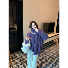 批发实拍 秋<b class='q'>冬</b>慵懒松弛感厚软软糯糯毛宽松V领围脖毛衣加绒针织裤