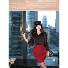 批发<b class='q'>实拍</b> 高级感御姐时尚气质缎面衬衫红色包臀半裙内搭套装