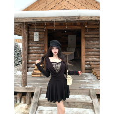 批发实拍 幽夜幻灵 法式镂空蕾丝针织<b class='q'>蝴蝶结</b><b class='q'>连衣裙</b>