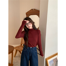 批发实价 磨毛加厚半高领<b class='q'>长袖</b>内搭T恤上衣女<b class='q'>韩版</b>打底衫