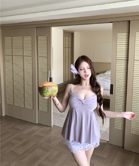 실사 순수한 욕망 바람 보라색 비틀림 핫픽스 조끼 슬립 슬림해 보이는 무거운 작업 프랑스식 꽃 비즈 박기 미니 스커트