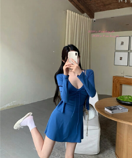 실사 소녀 센스 활력 니트 오픈 가디건 슬립 드레스 품격 슬림해 보이는 순수한 욕망 세트